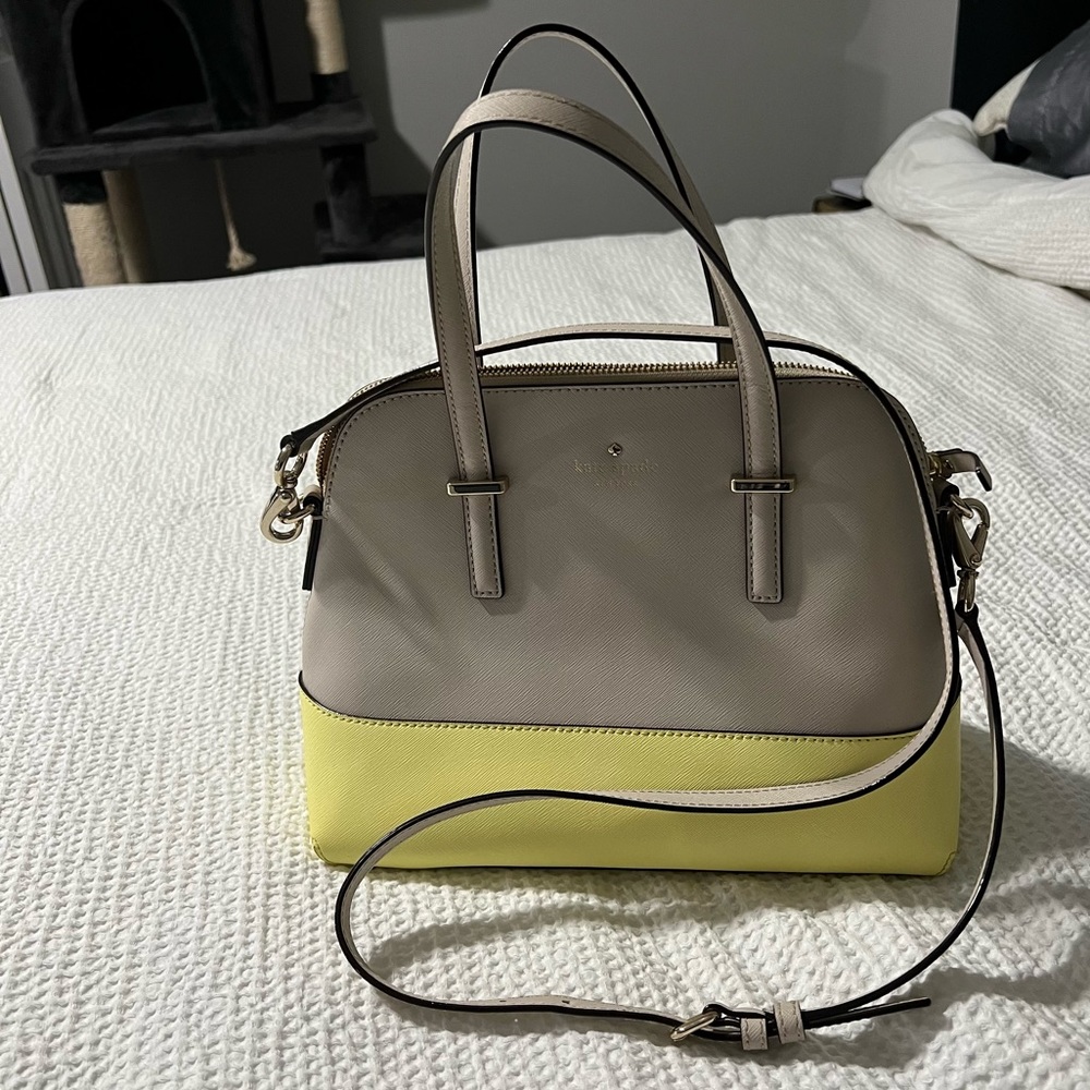 SOLD! Tan & pastel yellow Kate spade dome crossbody purse